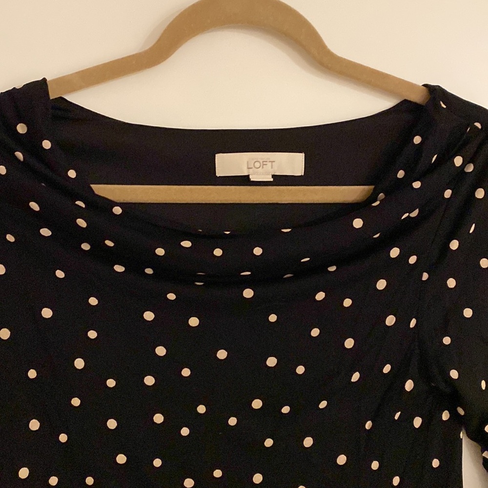 LOFT Maternity Black 3/4 Sleeve Dress with Gold Polka Dot, Sz XS